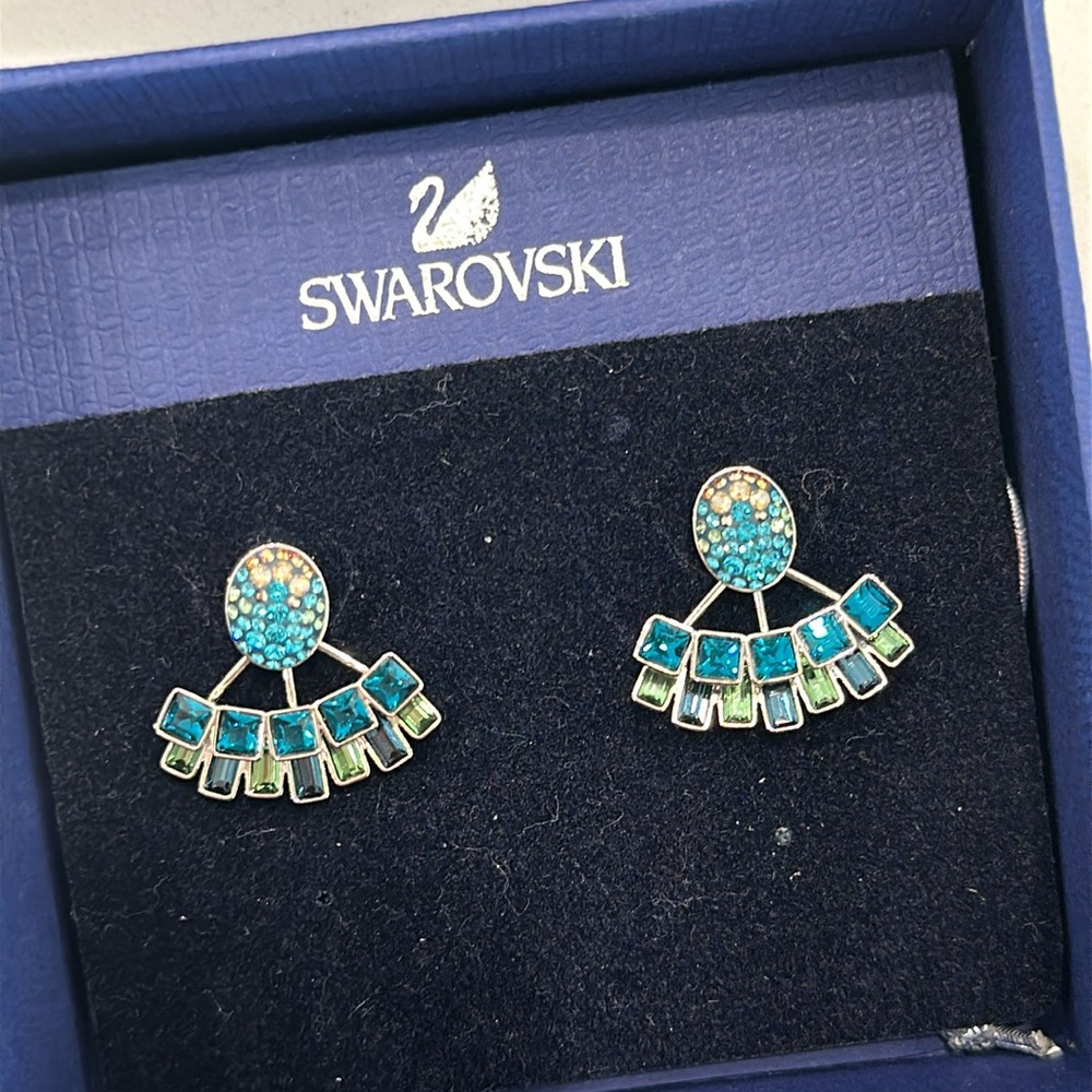 Swarovski Palladium-Plated-Metal and Crystal Earrings Blue NWT